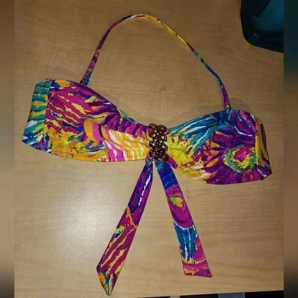 Trina Turk Tropical Bikini Top Swimwear Swimsuit Halter Neck Tie Back 6 or S M - Picture 4 of 6